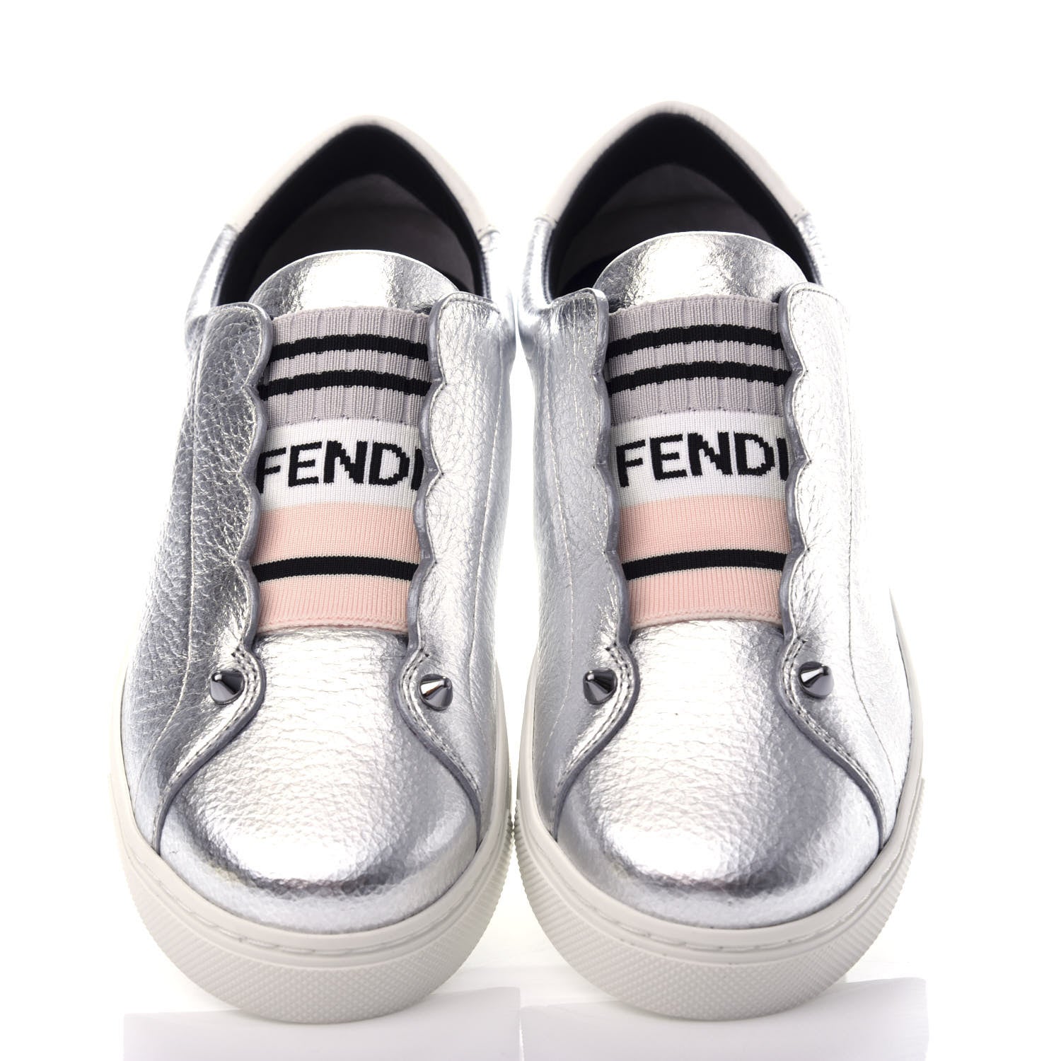 Fendi Metallic Vitello Lurex Rockoclick Slip On Sneakers 36.5 Silver 5 of 11