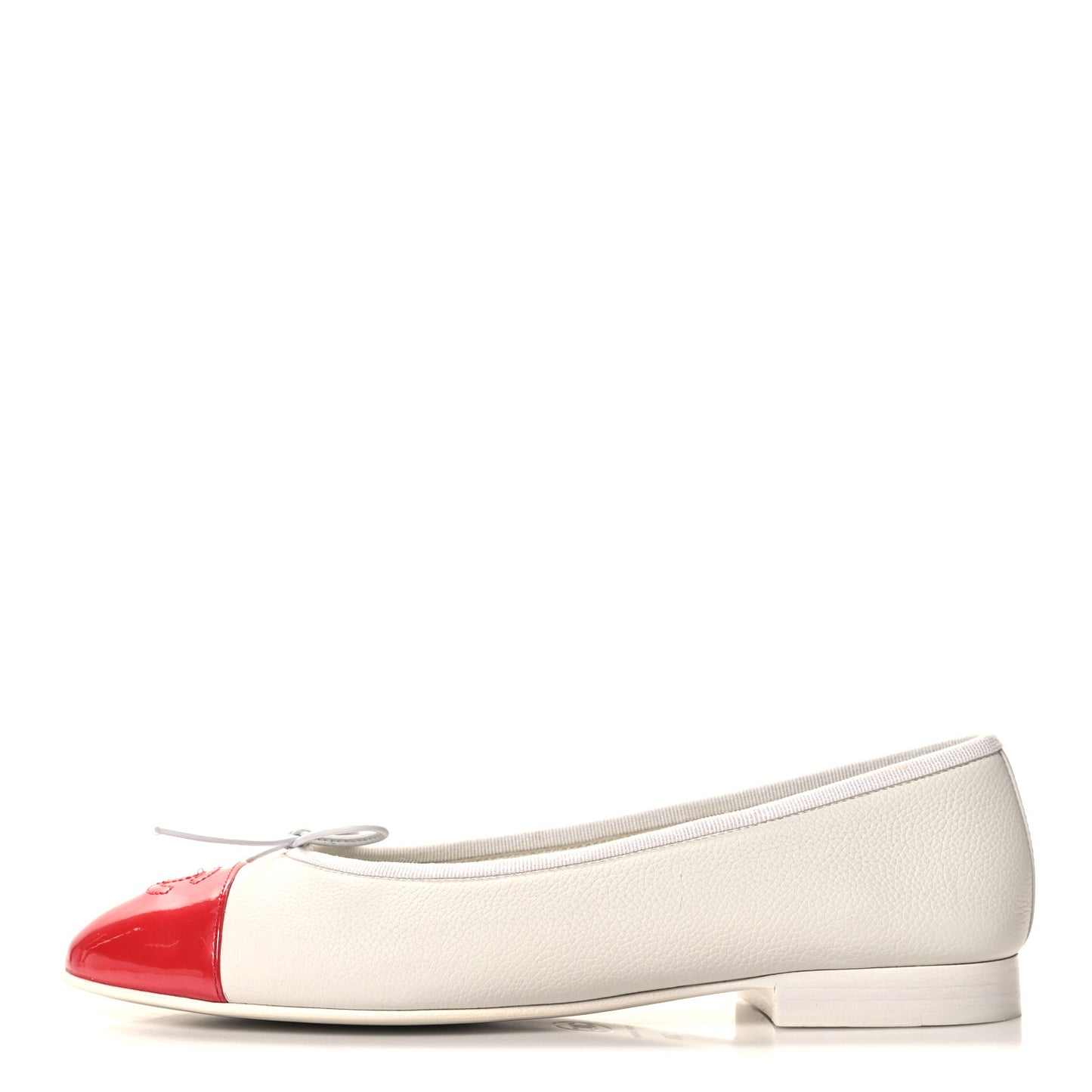 Calfskin Patent CC Cap Toe Ballerina Flats 38 White Red