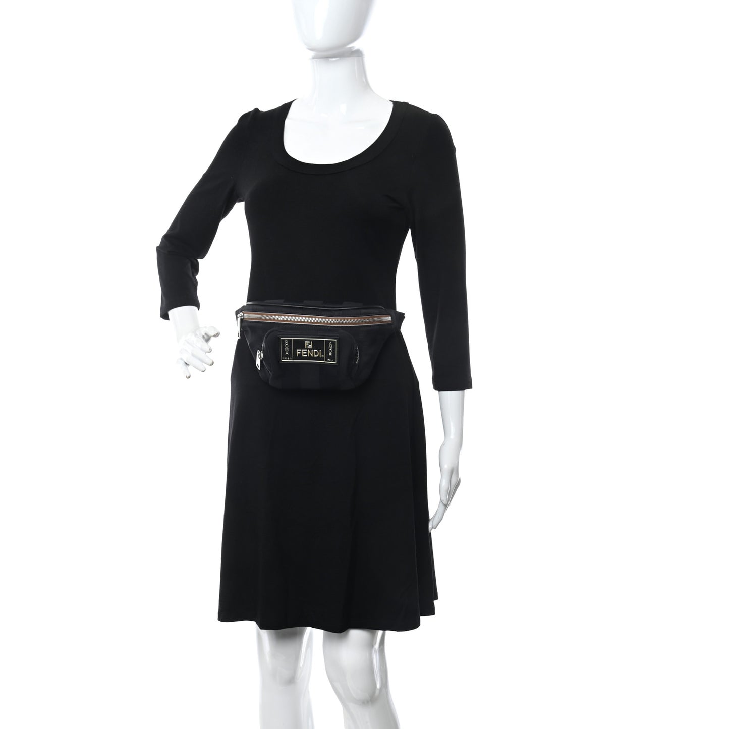 Nylon Vitello Century Pequin Logo Plate Pocket Belt Bag Black