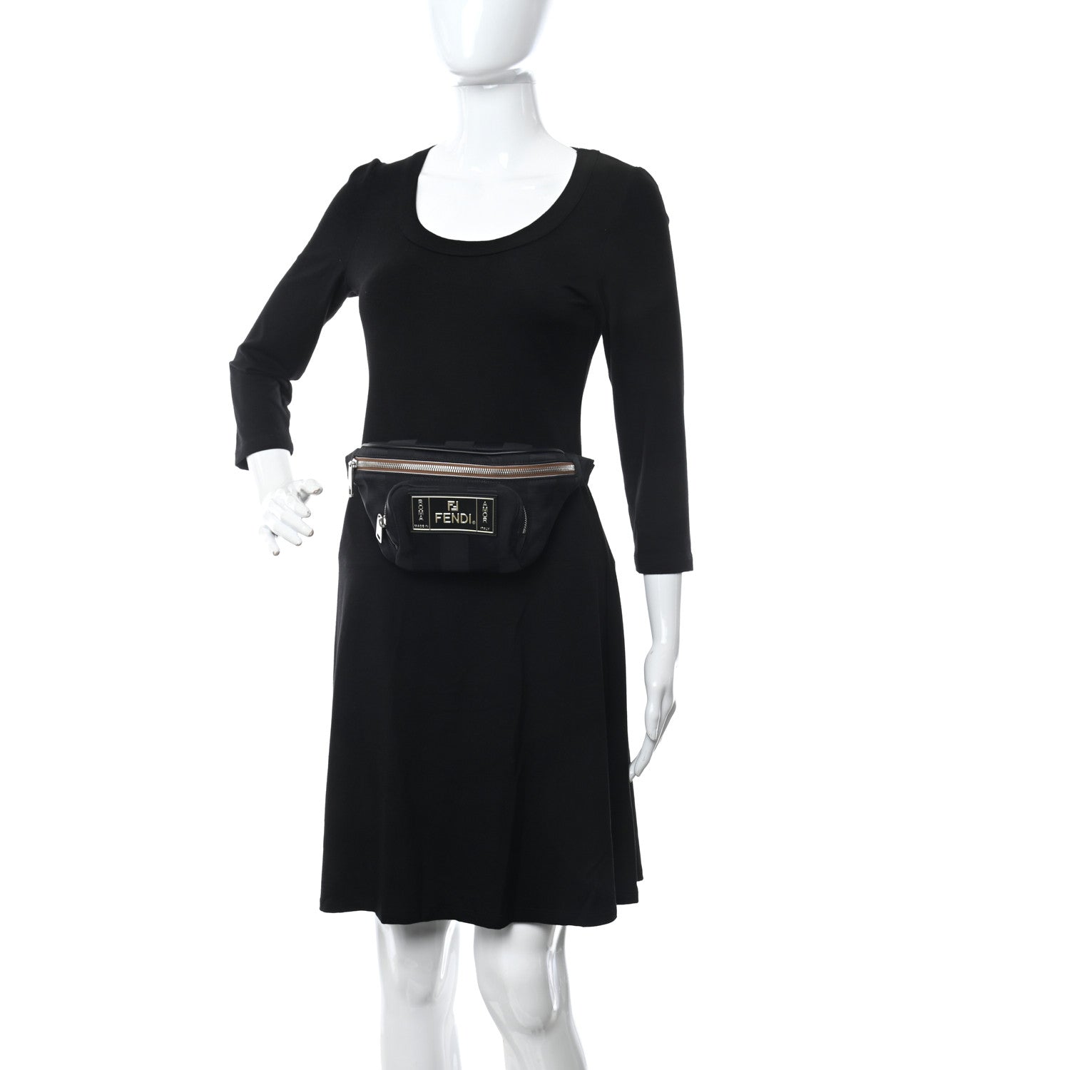 Fendi Nylon Vitello Century Pequin Logo Plate Pocket Belt Bag Black 2 of 10