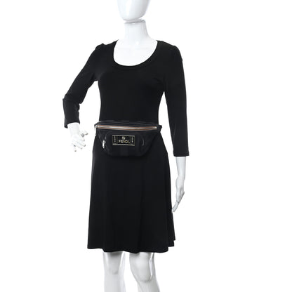 Fendi Nylon Vitello Century Pequin Logo Plate Pocket Belt Bag Black 2 of 10