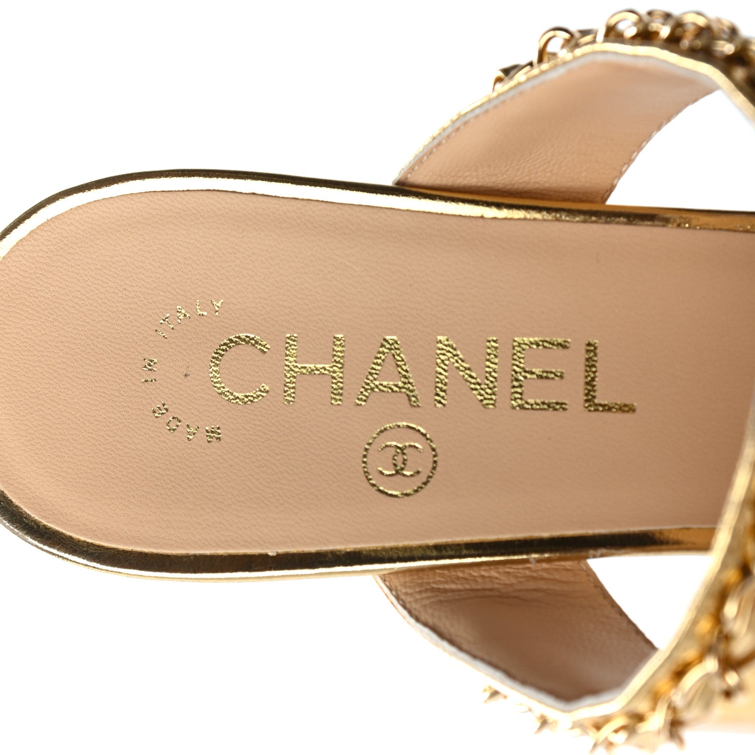 Chanel Laminated Lambskin Chain CC Mule Sandals 39.5 Gold 6 of 7