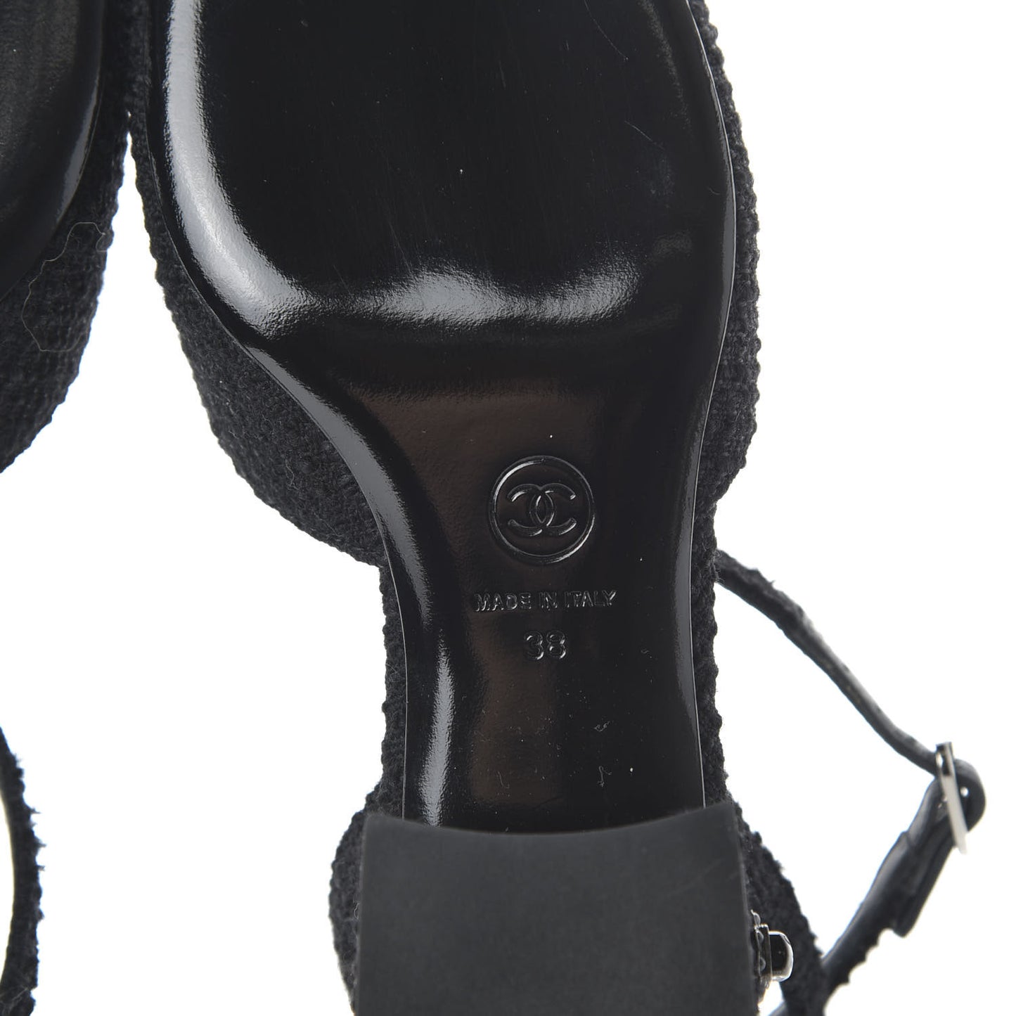 Tweed Iridescent Calfskin Cap Toe CC Slingback Pumps 38 Black Silver