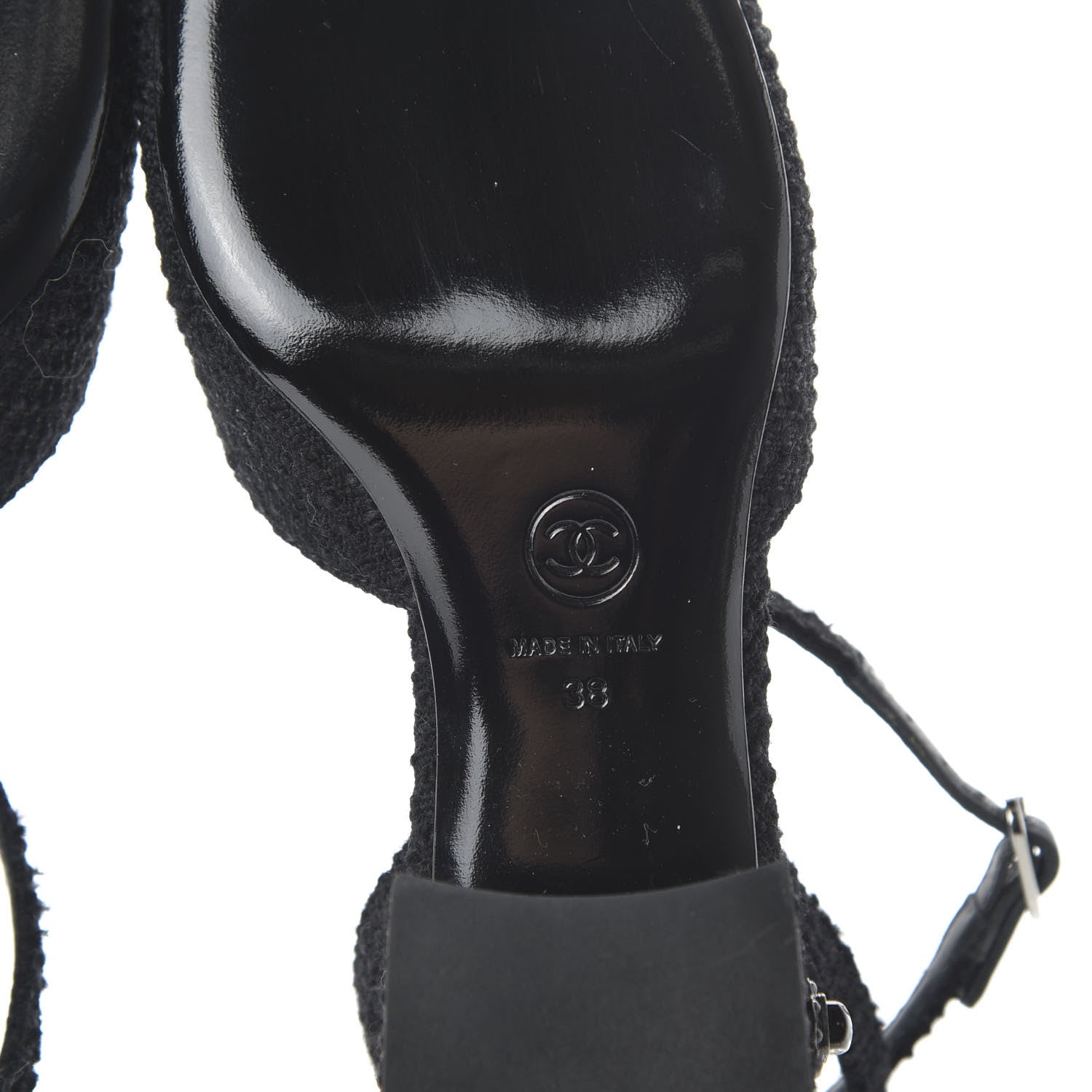 Chanel Tweed Iridescent Calfskin Cap Toe CC Slingback Pumps 38 Black Silver 6 of 11