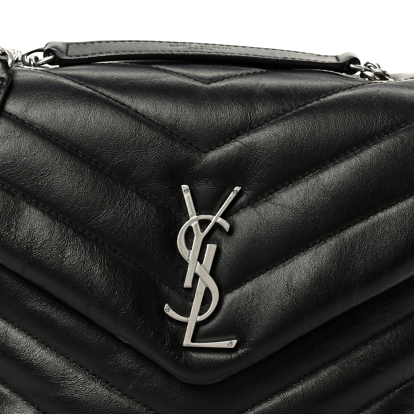 Calfskin Y Quilted Monogram Small Loulou Chain Satchel Black