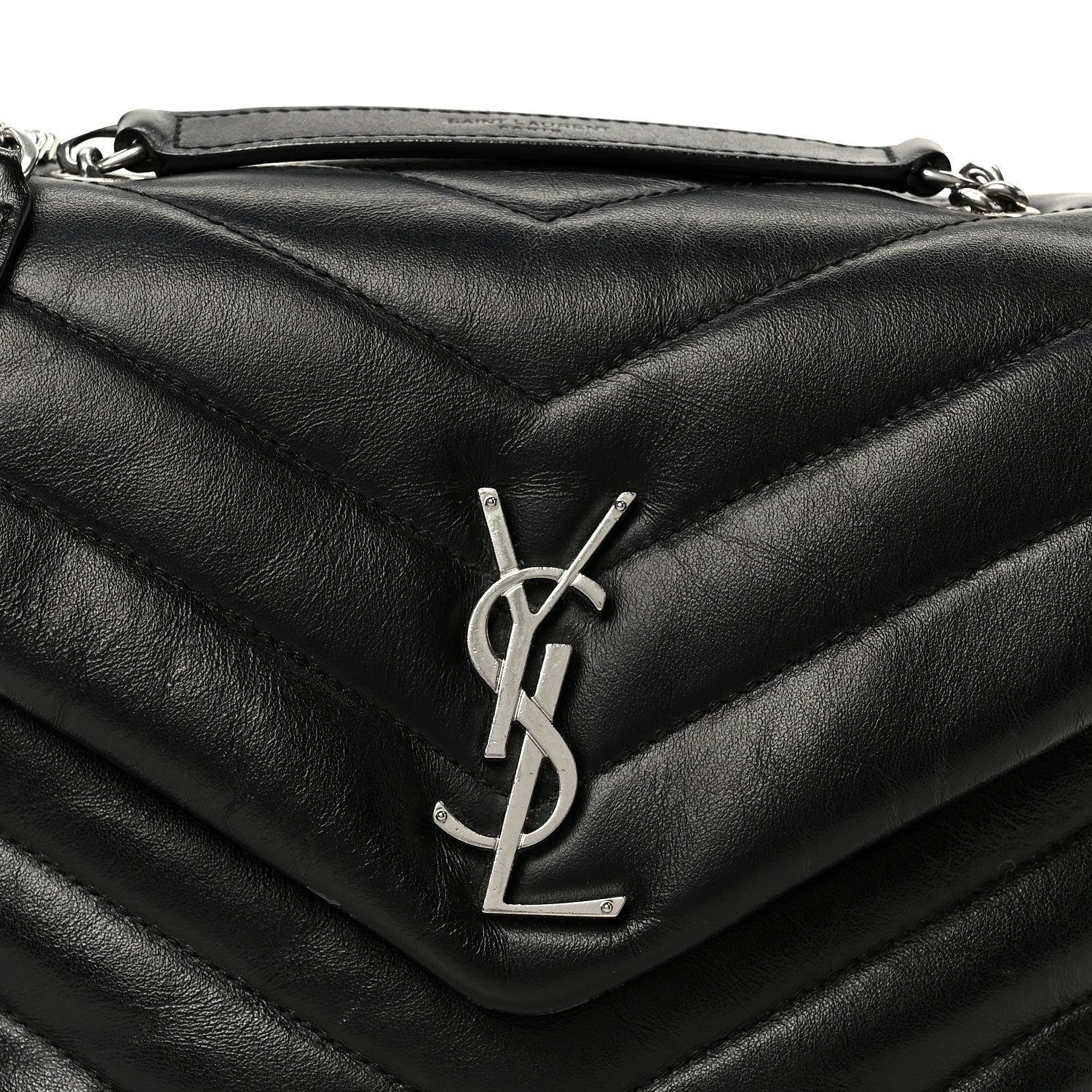 Saint Laurent Calfskin Y Quilted Monogram Small Loulou Chain Satchel Black 9 of 11
