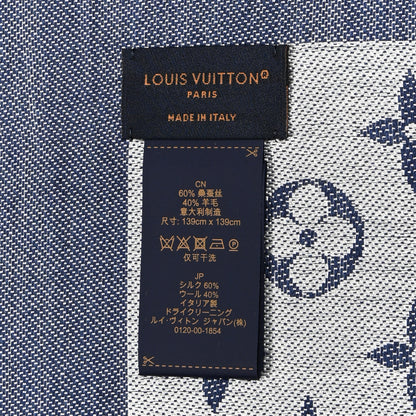Louis Vuitton Silk Wool Monogram Denim Shawl Blue 3 of 4