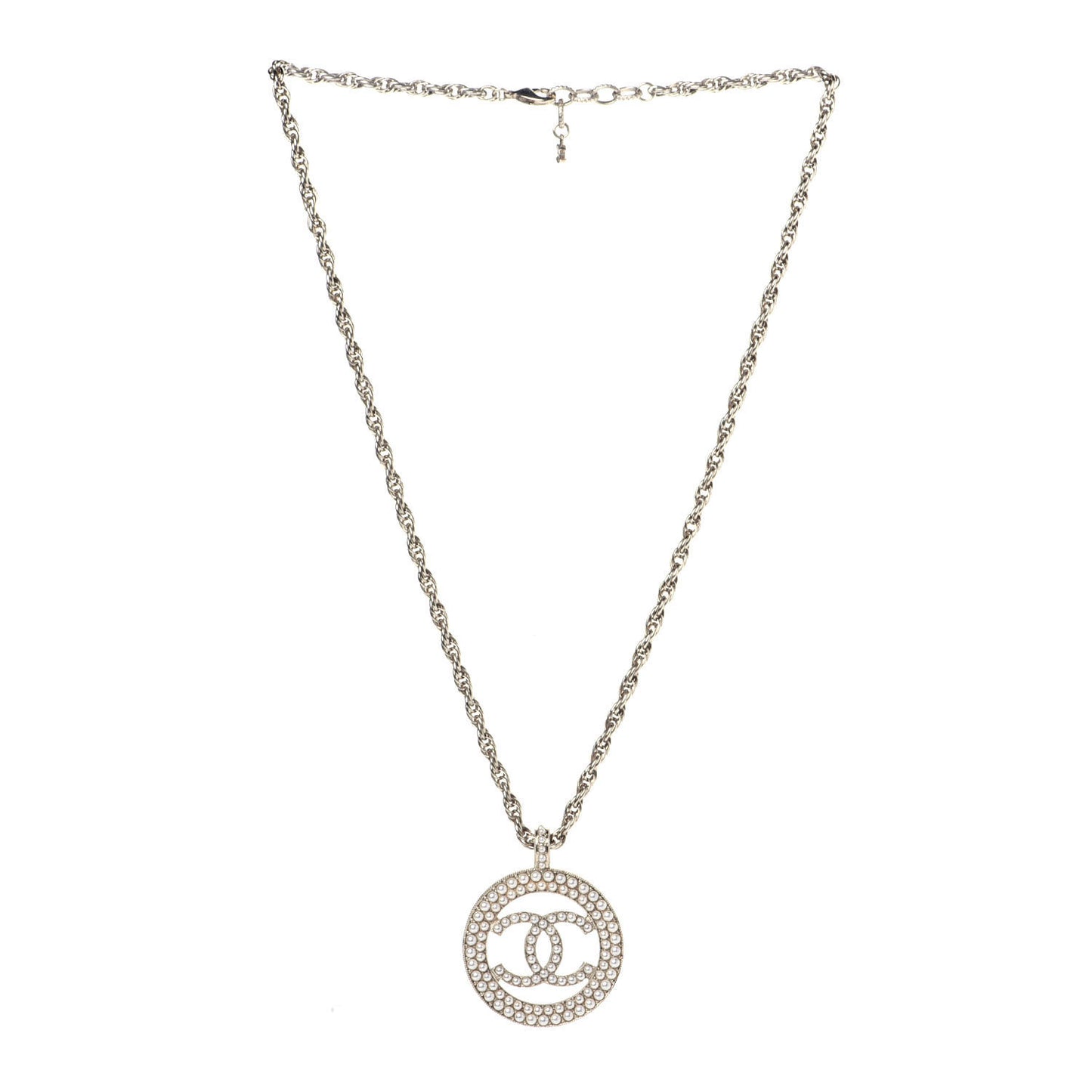 Pearl CC Round Pendant Necklace Gold