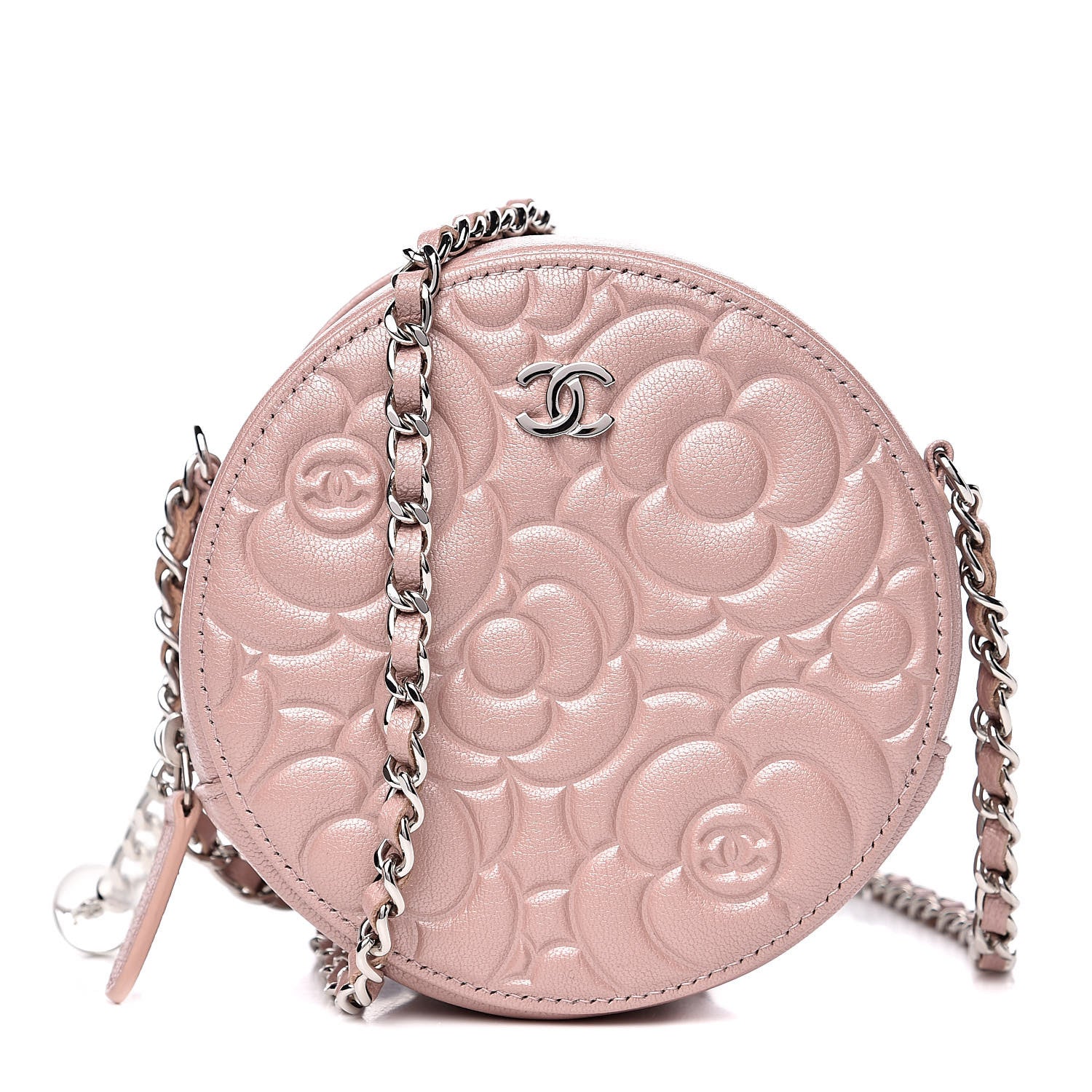 Chanel Goatskin Camellia Quilted Round Clutch With Chain Light Pink 1 of 10