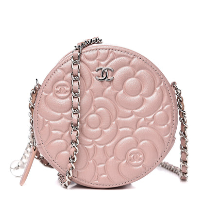 Chanel Goatskin Camellia Quilted Round Clutch With Chain Light Pink 1 of 10