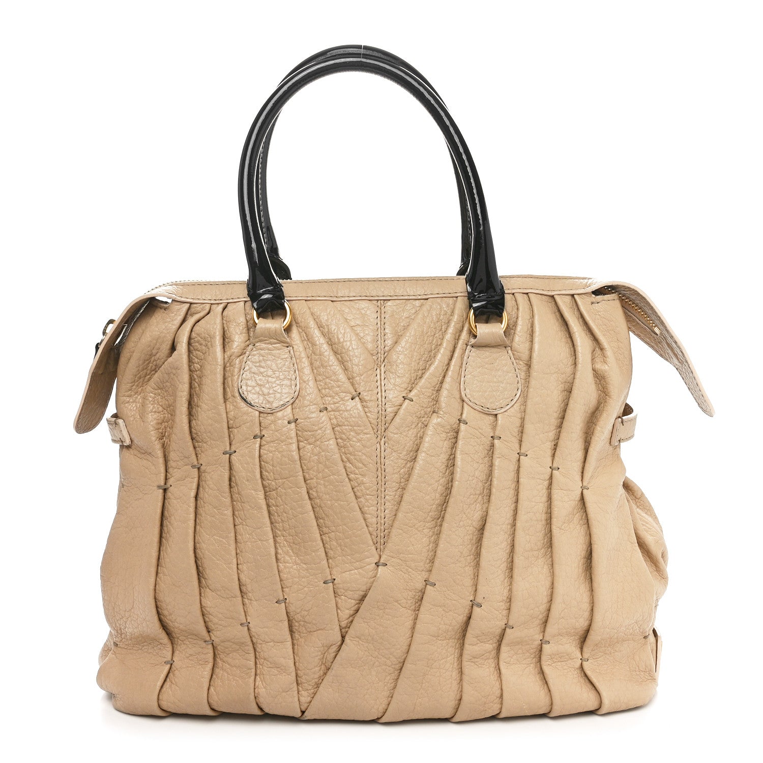 Valentino Garavani Lambskin Pleated Studded Maizeon Tote Beige 1 of 12