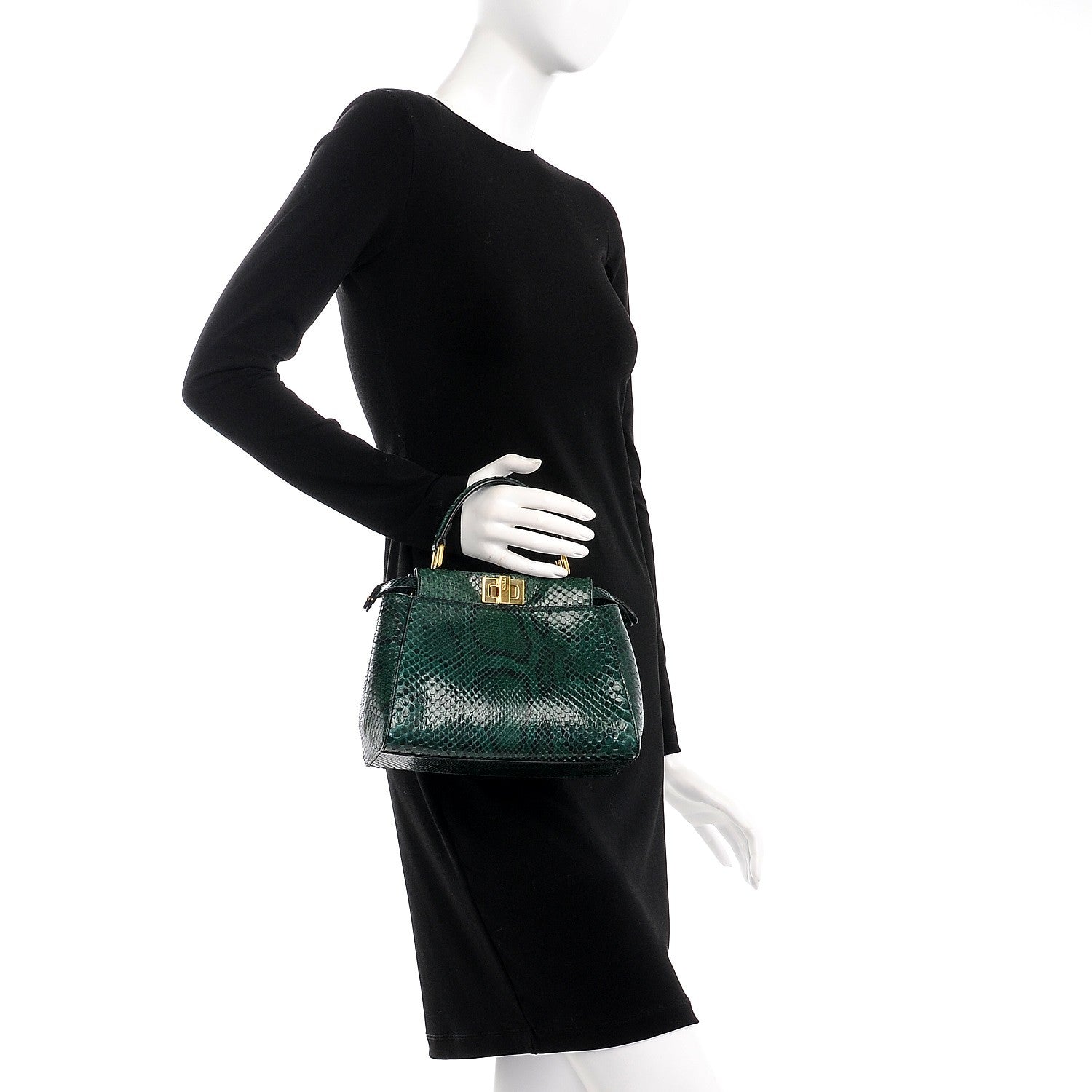 Fendi Snakeskin Shiny Nappa Mini Peekaboo Iconic Satchel Green 3 of 11