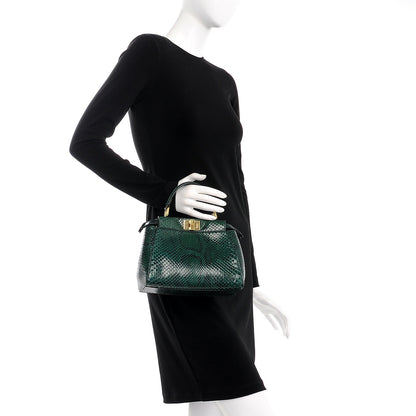 Fendi Snakeskin Shiny Nappa Mini Peekaboo Iconic Satchel Green 3 of 11