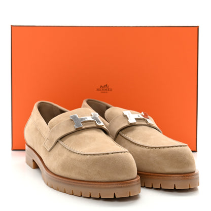 Hermes Suede Goatskin Womens Faubourg Loafers 39 Argile 12 of 12