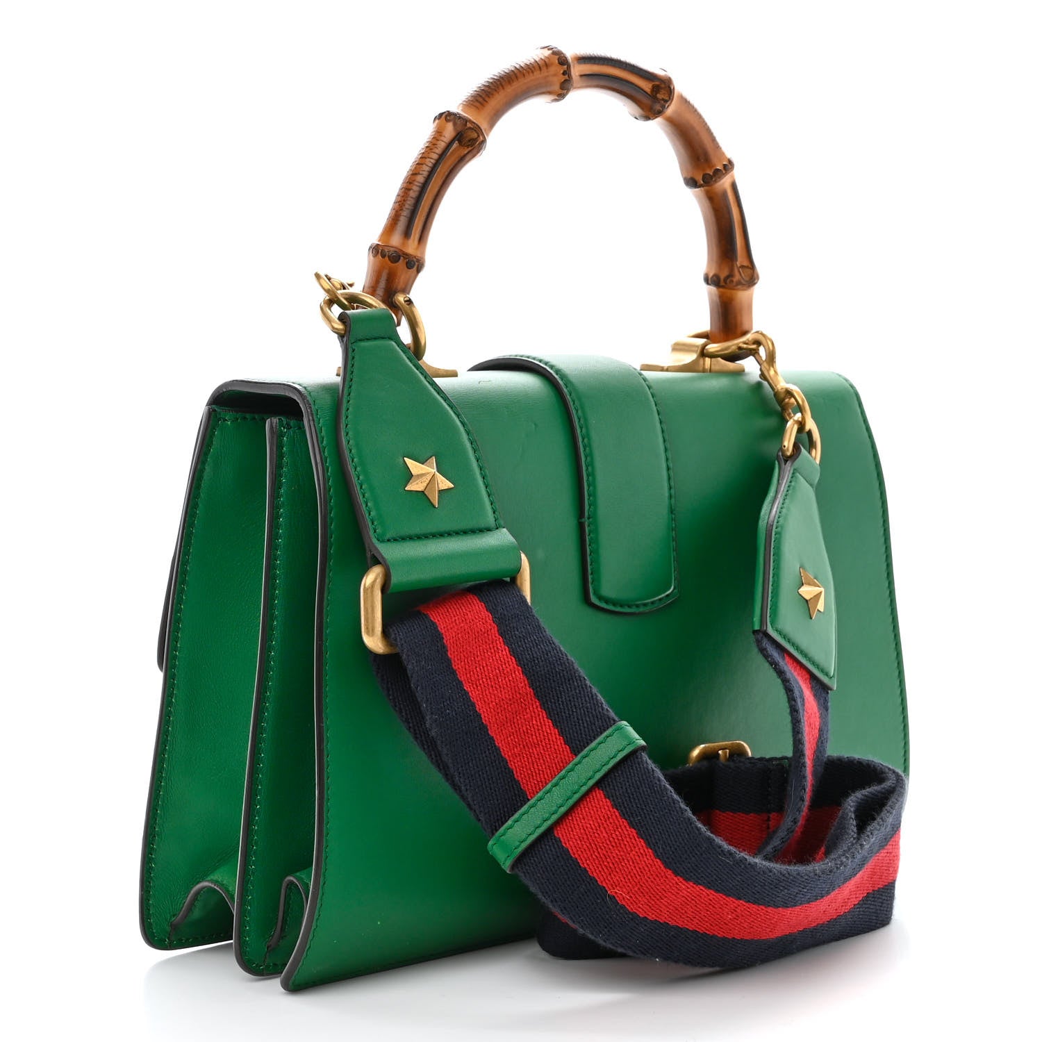 Gucci Moon Calfskin Web Medium Dionysus Bamboo Top Handle Bag Emerald Blue Hibiscus Red 3 of 10