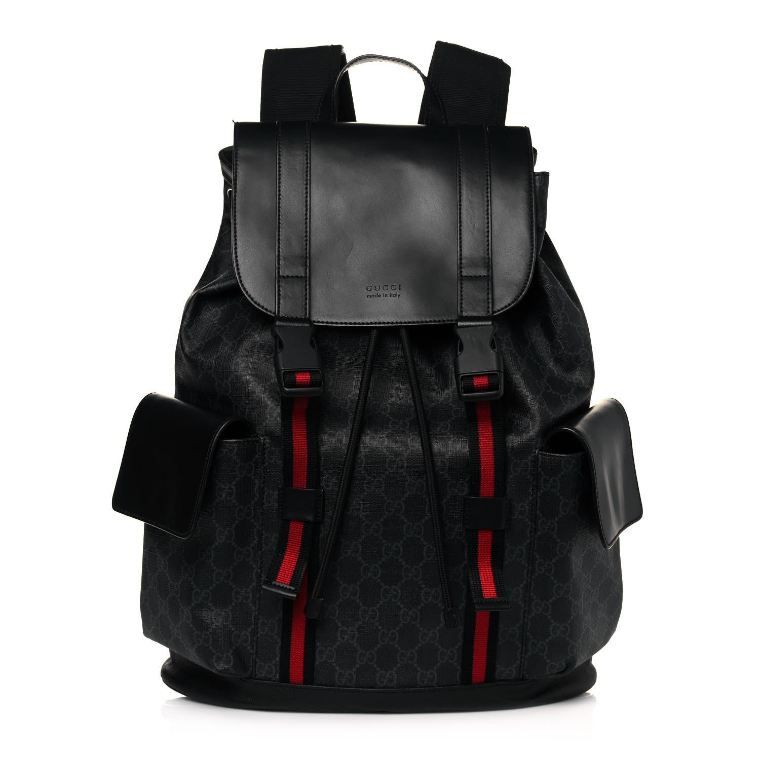 Gucci Soft GG Supreme Monogram Appia Calfskin Web Double Buckle Backpack Black 1 of 15