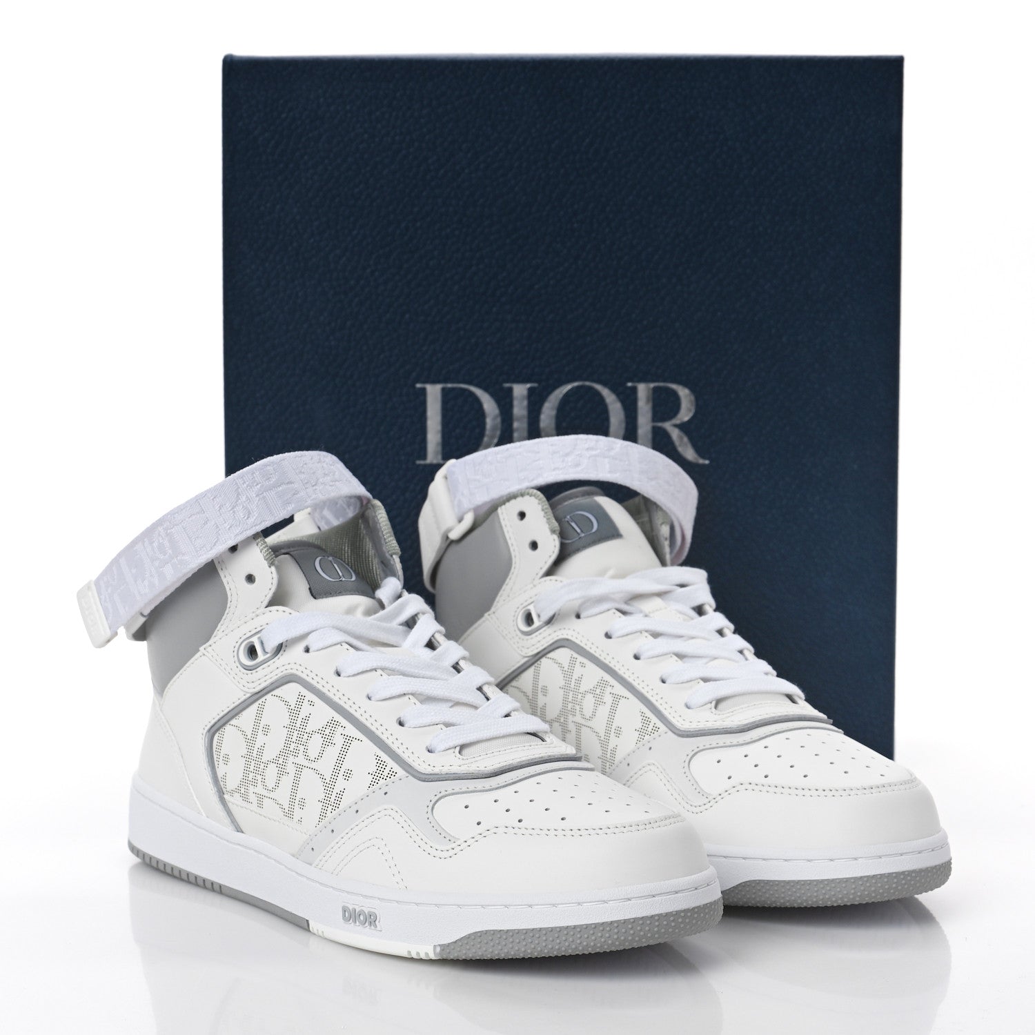Christian Dior Smooth Calfskin Oblique Galaxy Perforated Mens B27 Mid Top Sneakers 41 White Grey 9 of 9