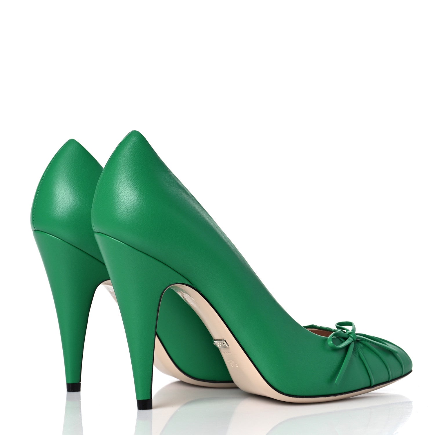 Gucci Nappa Bow High Heel Pumps 37.5 New Shamarock 4 of 8