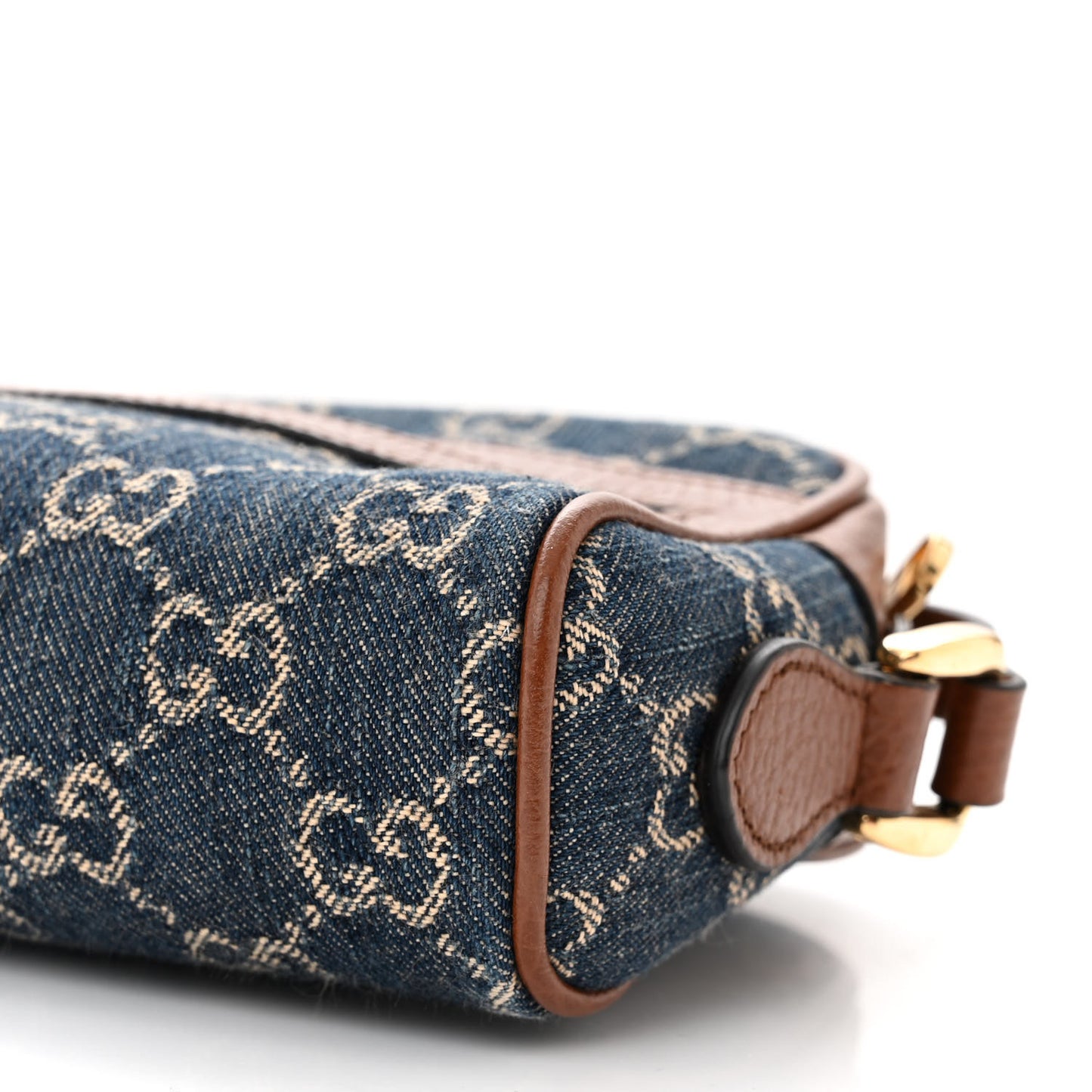 New Denim GG Monogram Dollar Calfskin Mini Ophidia Shoulder Bag Blue Tea Cuir Epilog