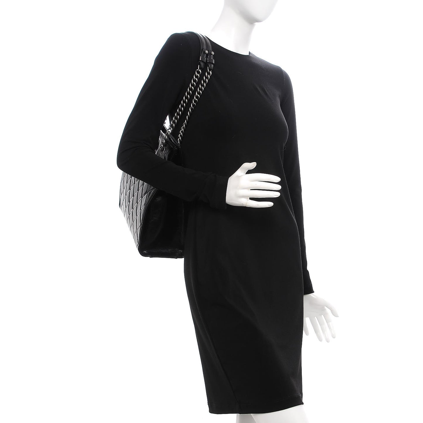 Glazed Calfskin Quilted Small Perfect Edge Shopping Tote Black