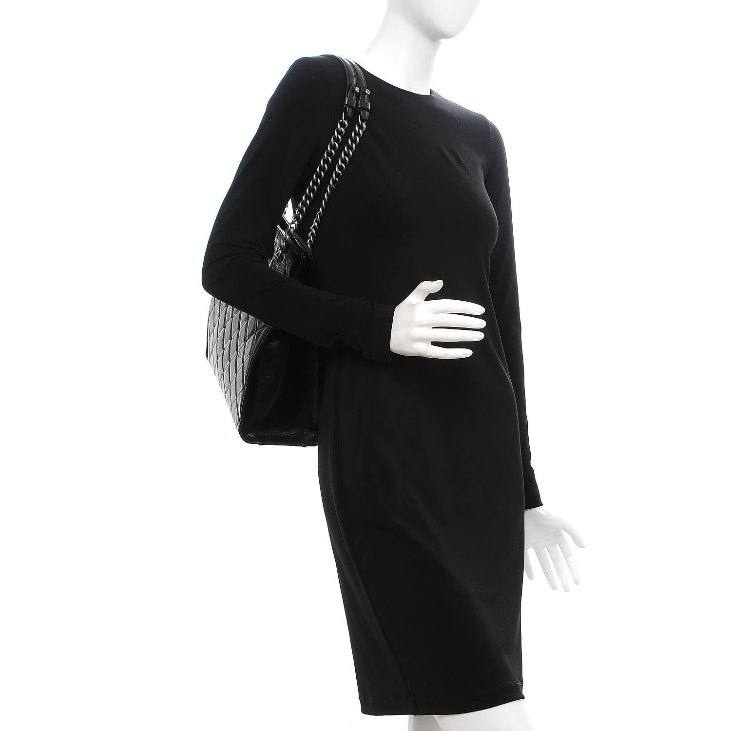 Chanel Glazed Calfskin Quilted Small Perfect Edge Shopping Tote Black 2 of 9