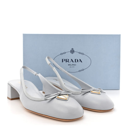 Prada Nappa Triangle Bow 45mm Slingback Pumps 39 Fiordaliso 8 of 8