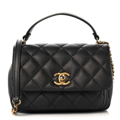 Chanel Calfskin Quilted Top Handle Flap Black 1 of 10