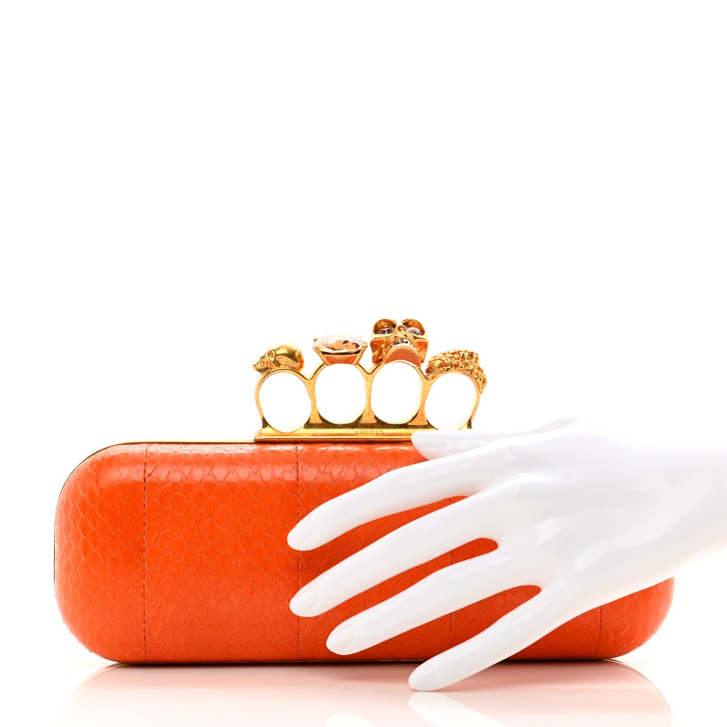 Alexander McQueen Snakeskin Knuckle Box Clutch Orange 2 of 8