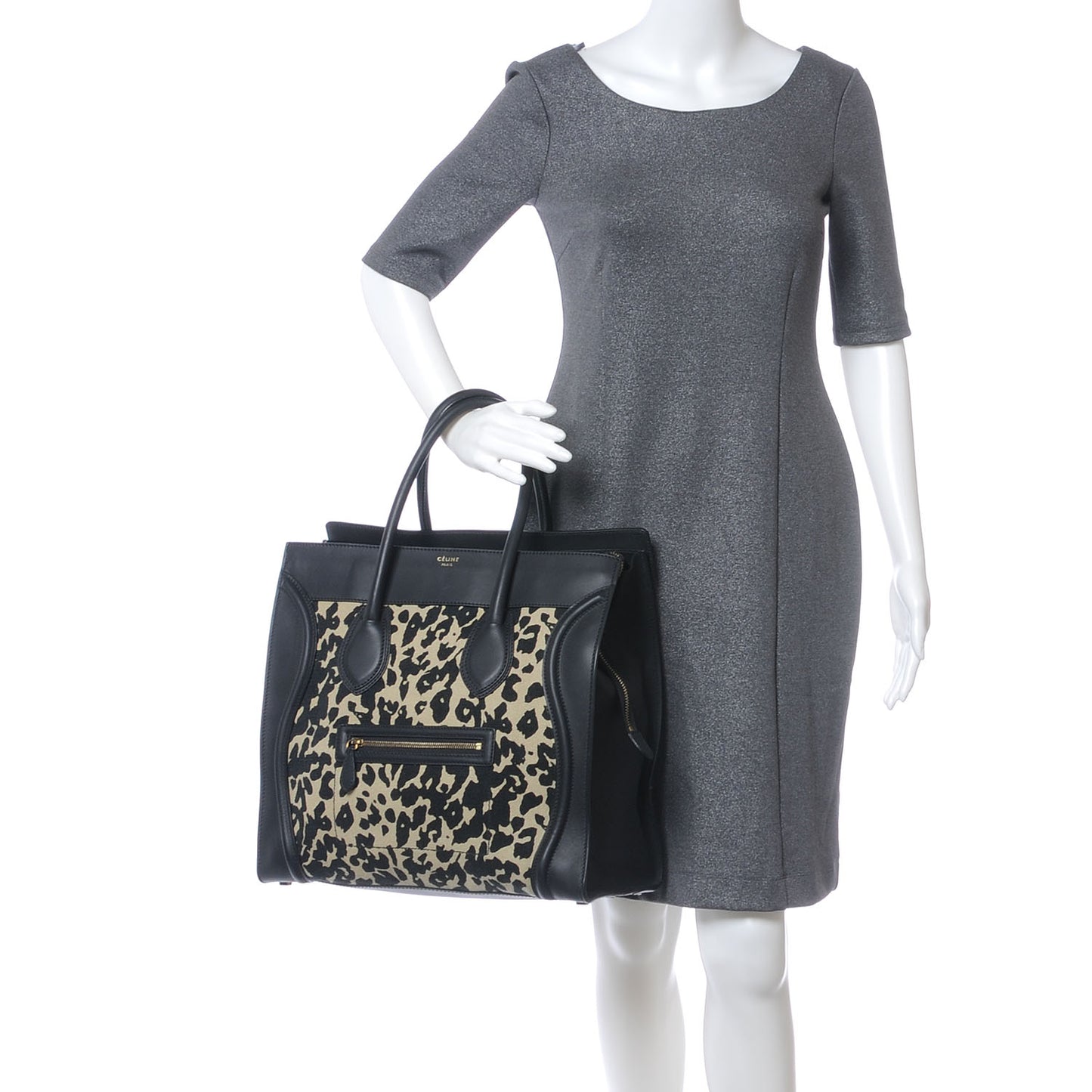 Linen Smooth Calfskin Leopard Print Medium Luggage Black
