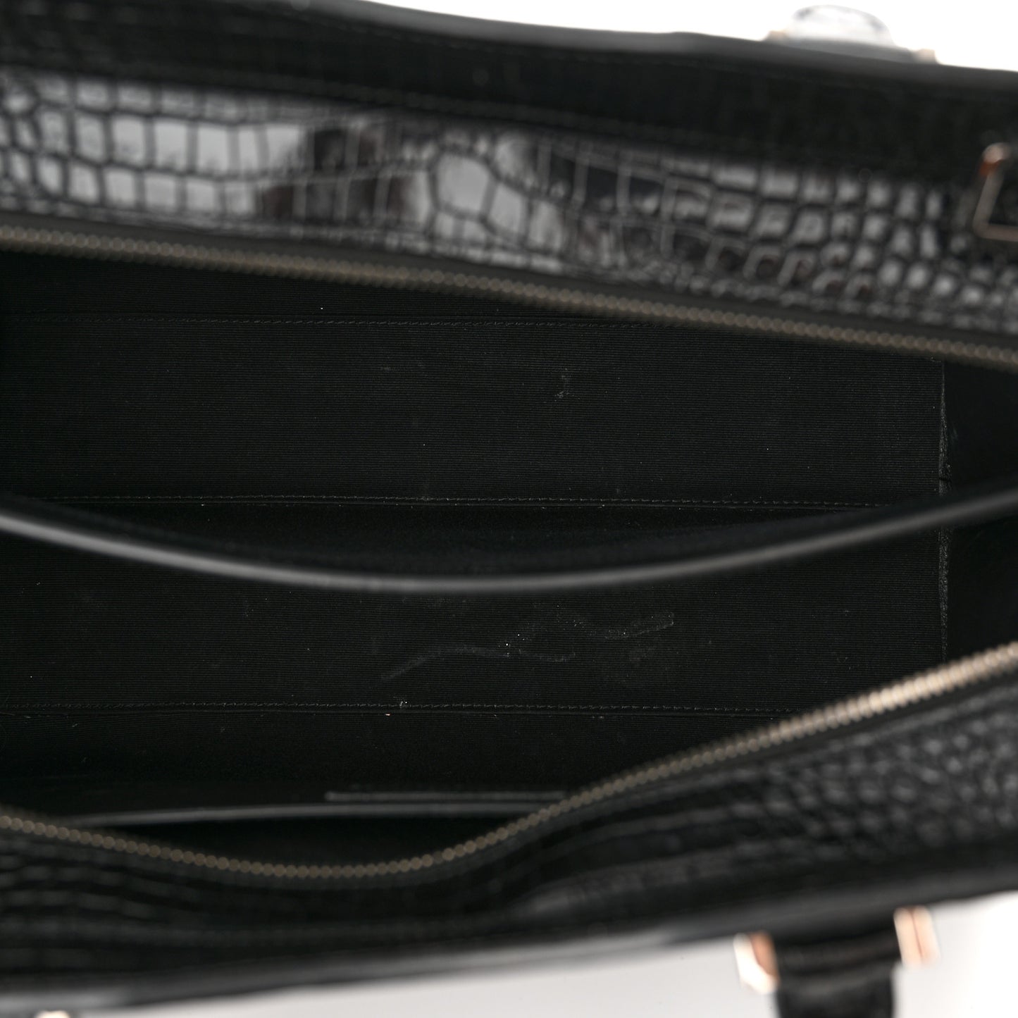 Croc Calfskin Embossed Medium Uptown Tote Black