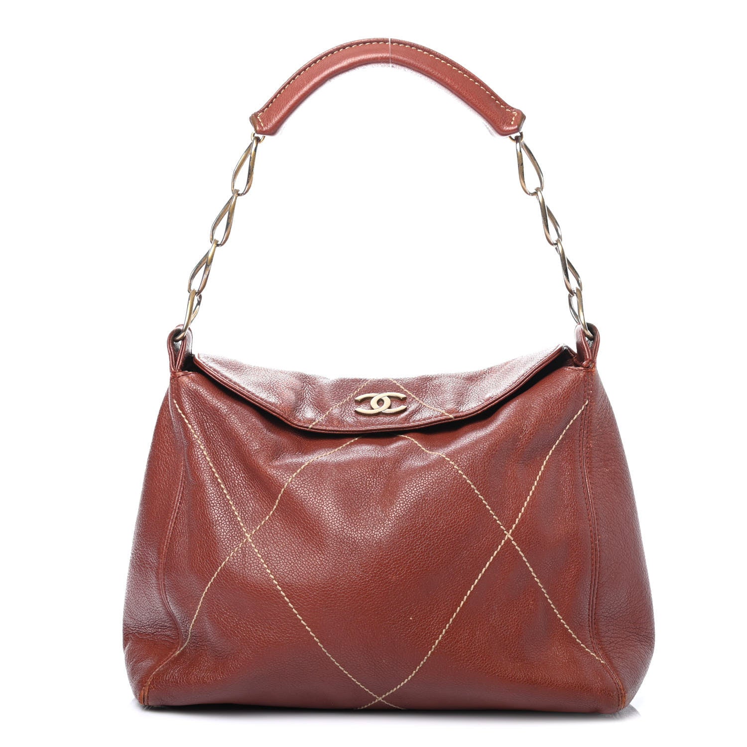 Chanel Calfskin Contrast Stitch Shoulder Bag Brown 1 of 4