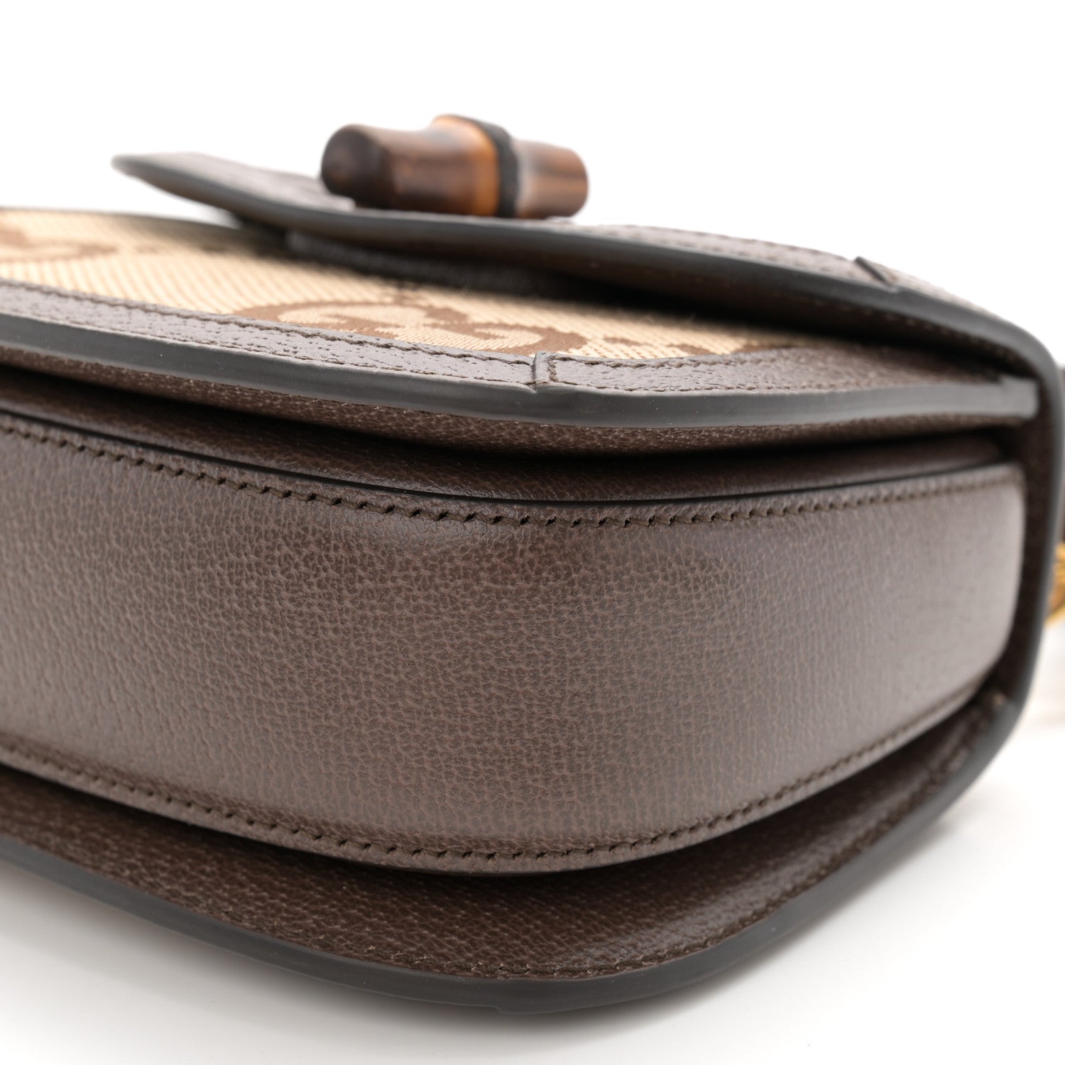 Gucci Monogram Jumbo GG Textured Dollar Calfskin Web Mini Bamboo 1947 Top Handle Bag Camel Ebony New Acero 10 of 11