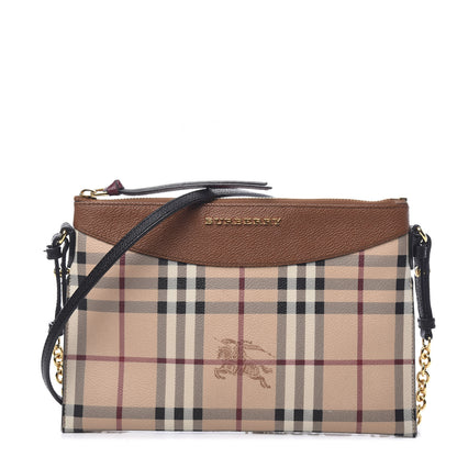 Burberry Haymarket Check Peyton Crossbody Clutch Bag Toffee 1 of 14