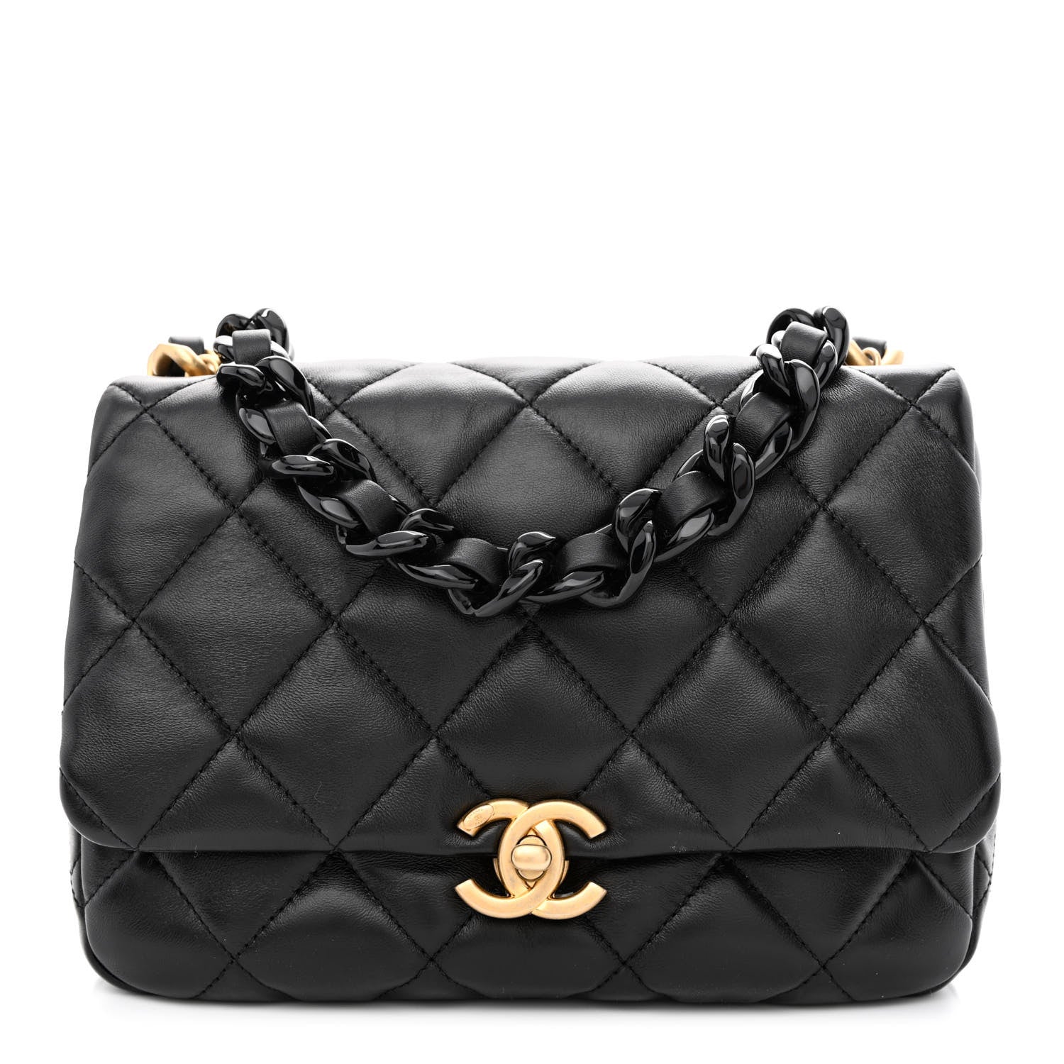 Chanel Lambskin Quilted Small Lacquered Chain Flap Black 1 of 10