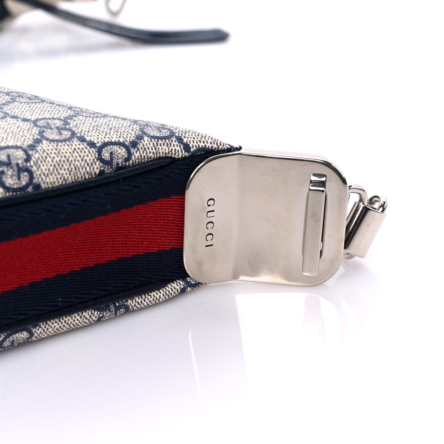 GG Supreme Monogram Textured Calfskin Web Large Attache Shoulder Bag Beige Blue