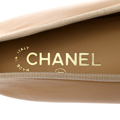 Chanel Lambskin Cap Toe CC Ballerina Flats 39.5 Beige Black 7 of 9