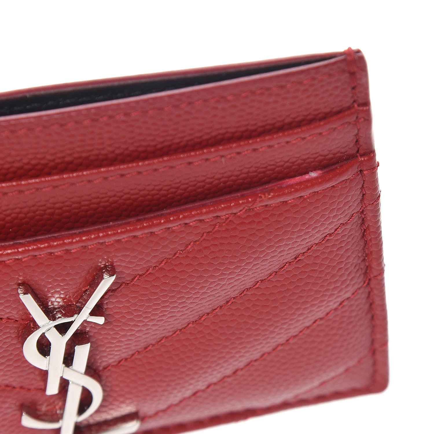 Saint Laurent Grain De Poudre Matelasse Chevron Monogram Credit Card Case Rouge Eros 8 of 12