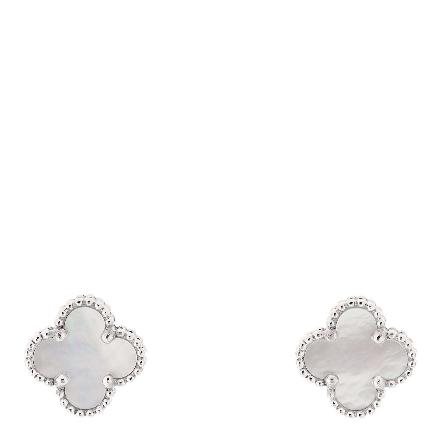 Van Cleef & Arpels 18K White Gold Mother of Pearl Sweet Alhambra Earrings 1 of 5