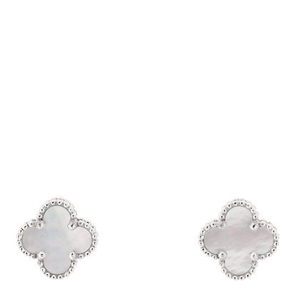 Van Cleef & Arpels 18K White Gold Mother of Pearl Sweet Alhambra Earrings 1 of 5