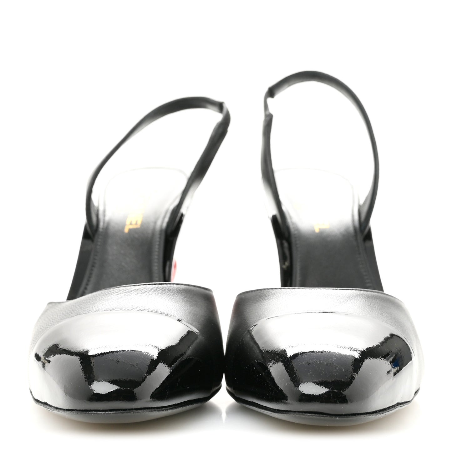 Lambskin Patent Calfskin Cap Toe CC Apple Slingback Pumps 38.5 Black