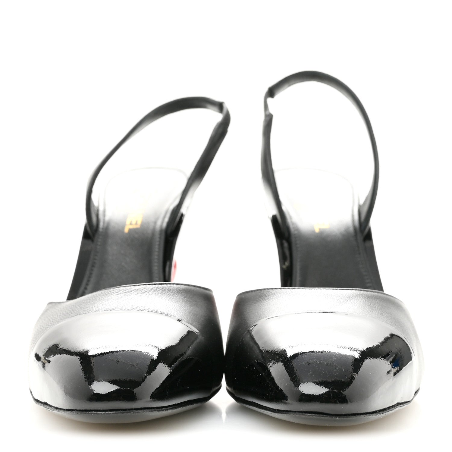 Chanel Lambskin Patent Calfskin Cap Toe CC Apple Slingback Pumps 38.5 Black 3 of 10