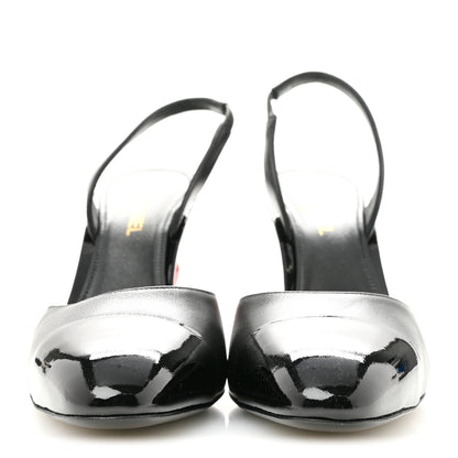 Chanel Lambskin Patent Calfskin Cap Toe CC Apple Slingback Pumps 38.5 Black 3 of 10