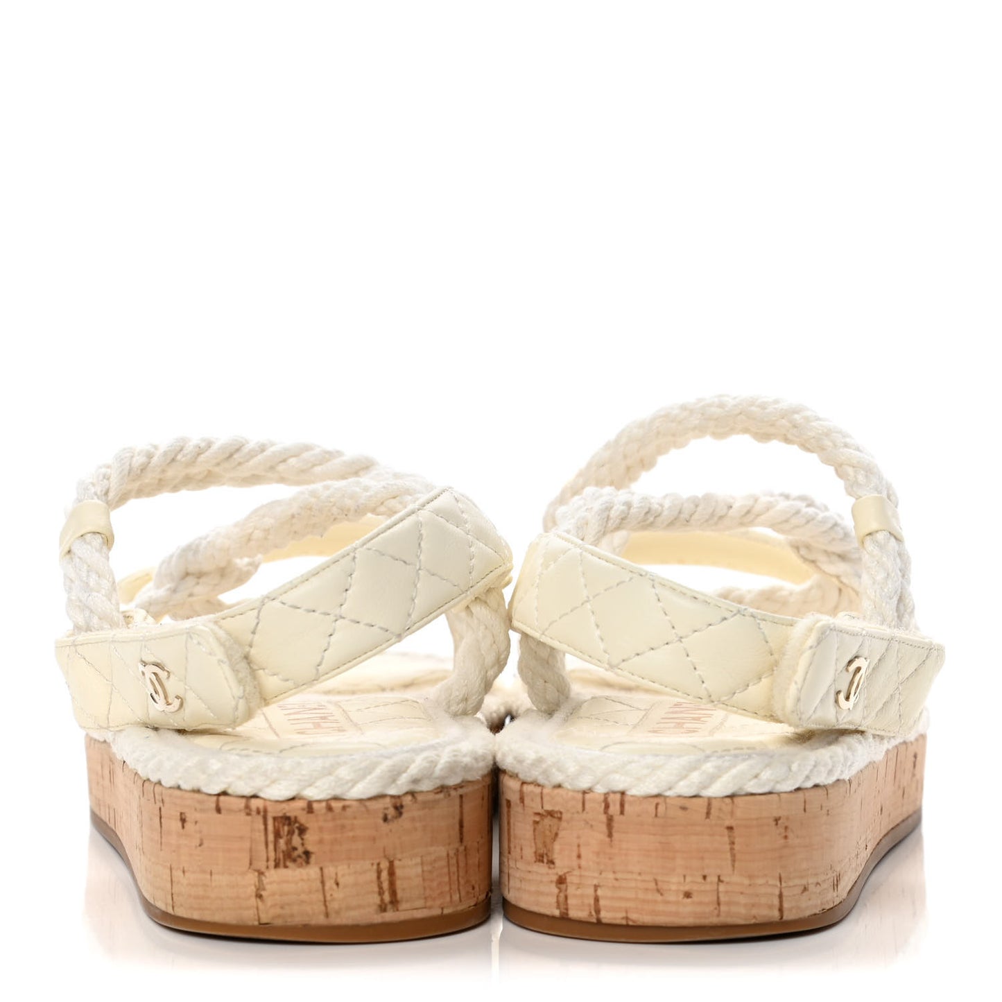 Cord Lambskin Quilted Logo Sandals 38 Ivory