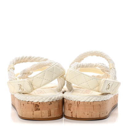 Chanel Cord Lambskin Quilted Logo Sandals 38 Ivory 6 of 11