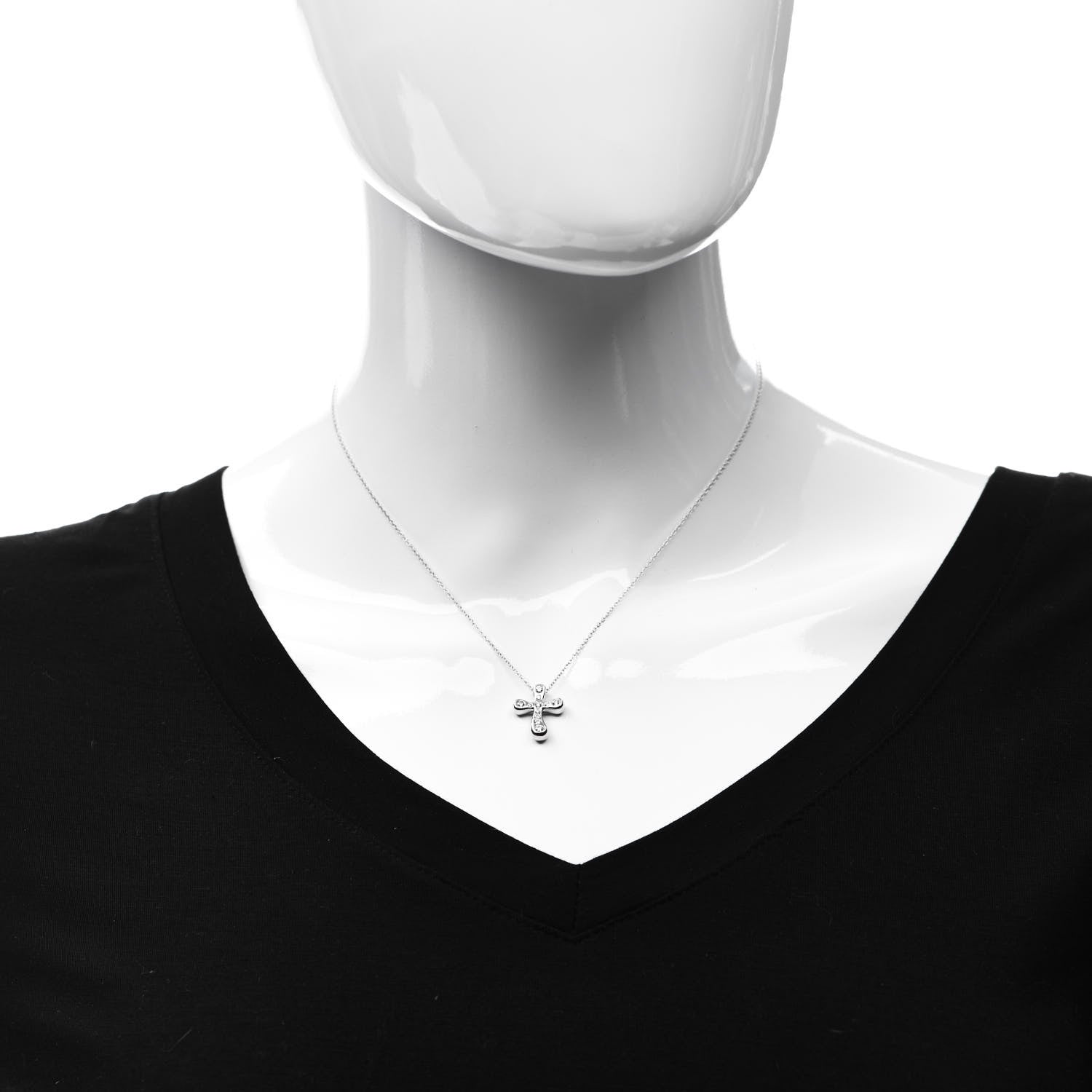 Tiffany Platinum Diamond 16mm Elsa Peretti Cross Pendant Necklace 2 of 5