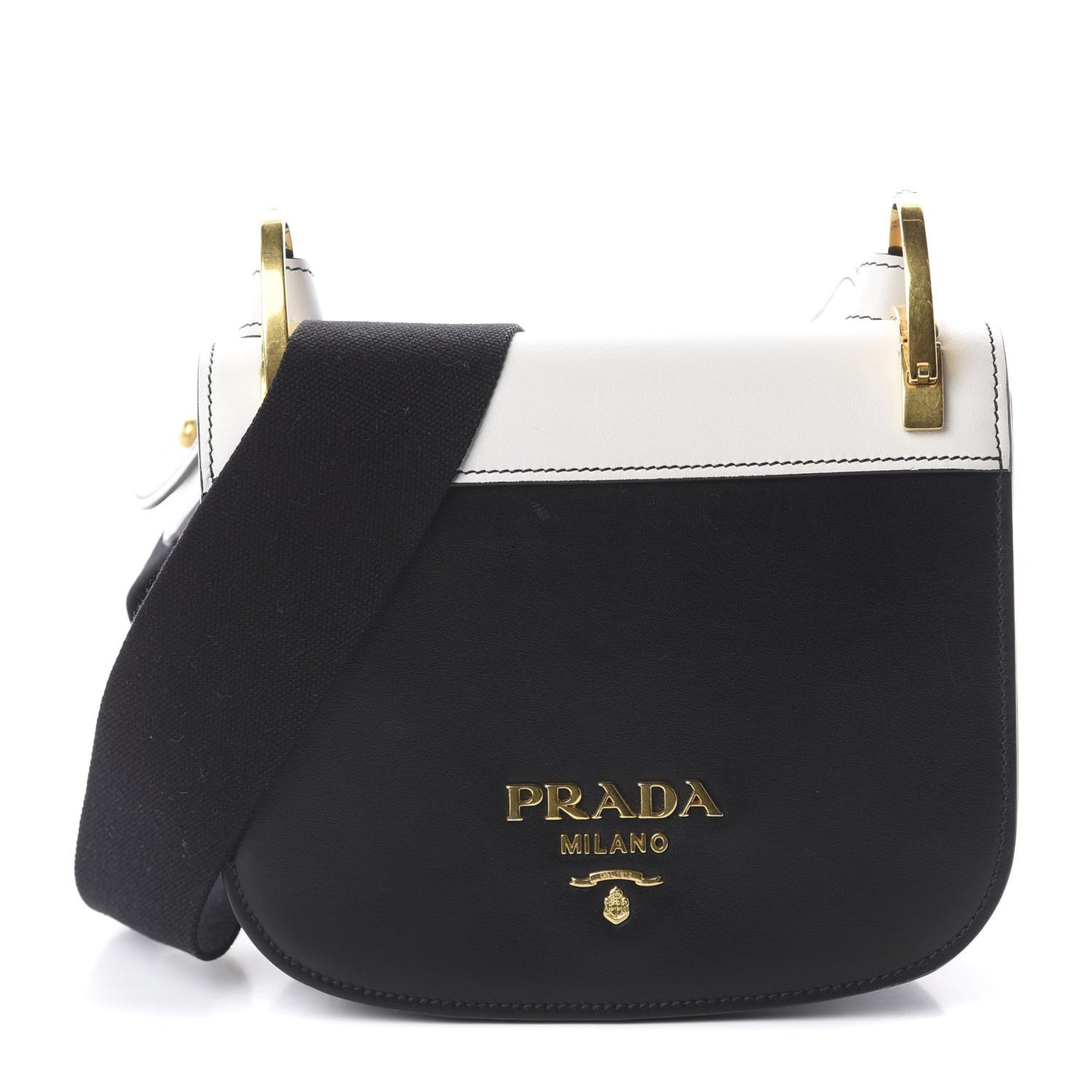 City Calfskin Pionniere Saddle Bag Black White