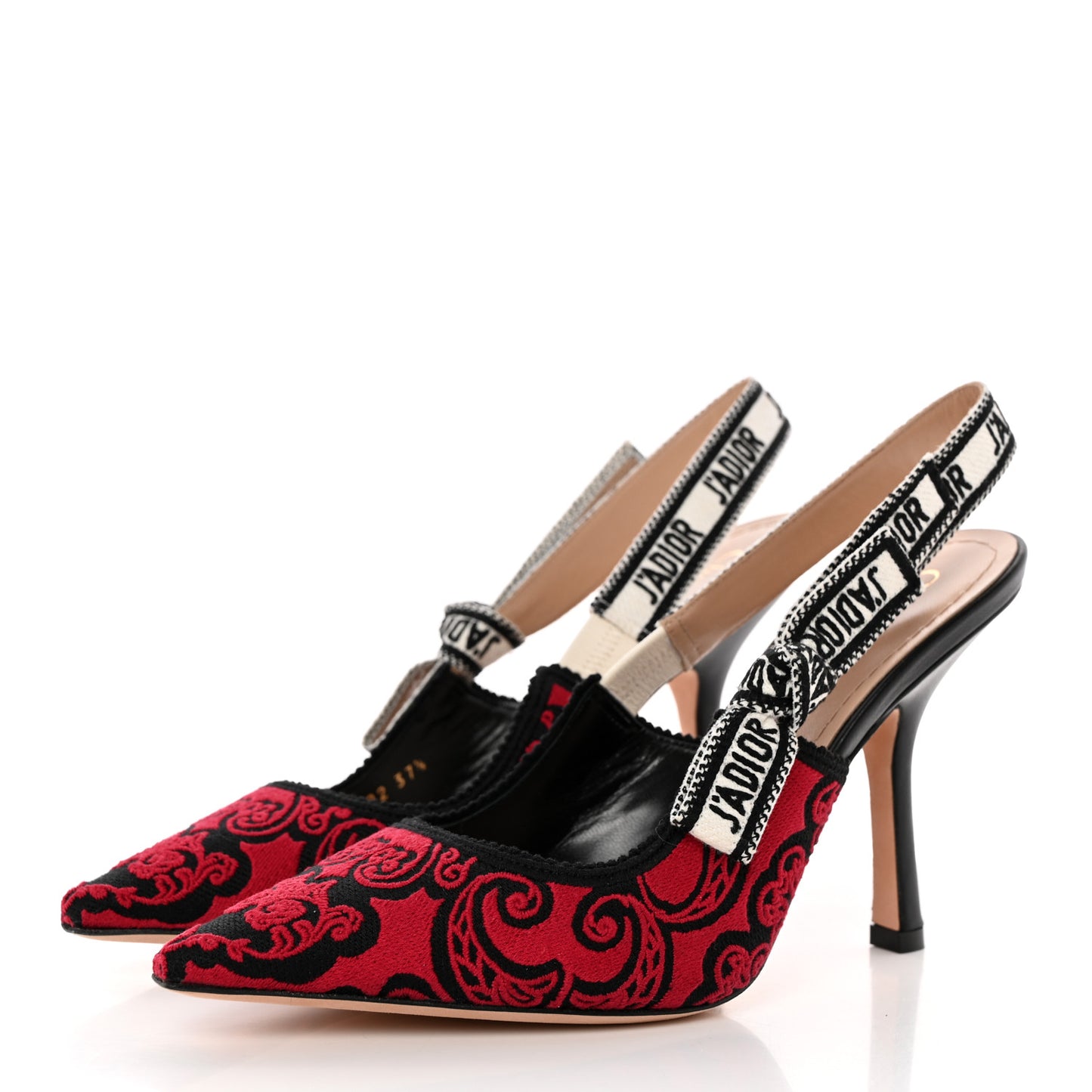 Canvas Bandana Ribbon Embroidered J'Adior Slingback 100mm Pumps 37.5 Black Red