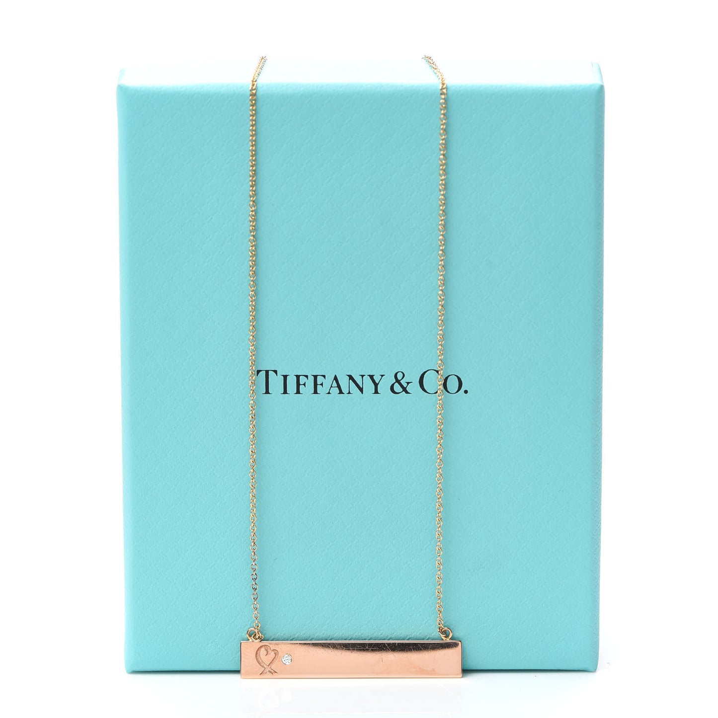 18K Rose Gold Diamond Paloma Picasso Loving Heart Bar Pendant Necklace