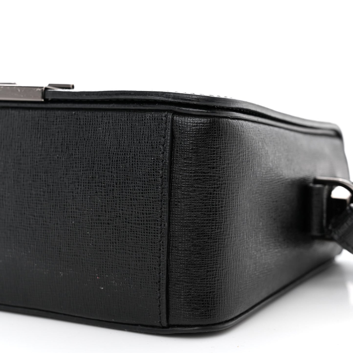 Saffiano Striped Mini Diag Binder Clip Bag Black White Indus