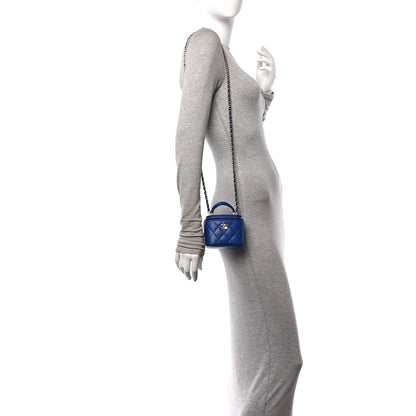Chanel Lambskin Quilted Top Handle Mini Vanity Case With Chain Blue 2 of 11